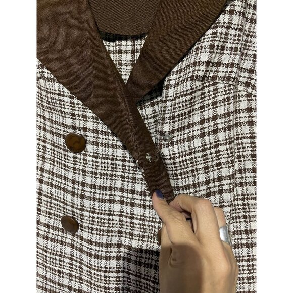 Vintage Women's Coat Double Breasted Plaid Brown Cream Size L - Picture 5 of 8